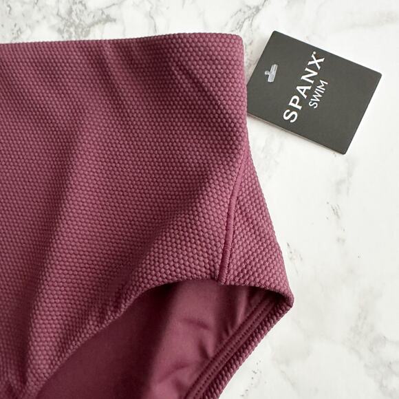 Spanx Pique Longline Flounce Swim Top & Shaping Cheeky Bikini Bottoms Size Small - Picture 3 of 15